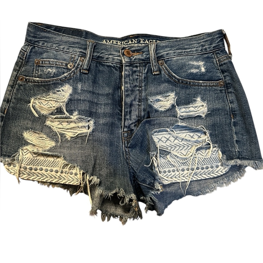 American Eagle Outfitters Hi Rise Festival Distressed Denim Shorts - Blue Size 4